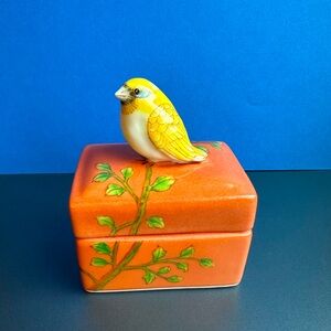 Yellow Bird Ceramic Trinket Ring Box Hand Painted